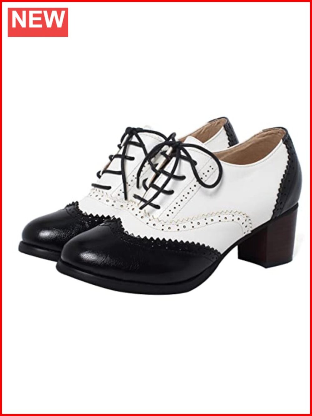 SHEMEE Women's Retro Wingtip Lace Up Block Heel Oxfords Stacked Chunky High